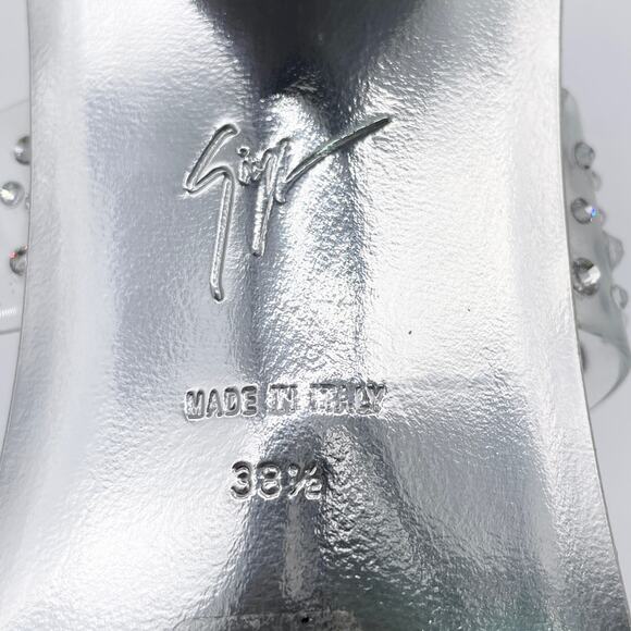 Giuseppe Zanotti Womens Size 38.5 Crystal-Embellished PVC Mules Sandals Silver - Picture 10 of 11